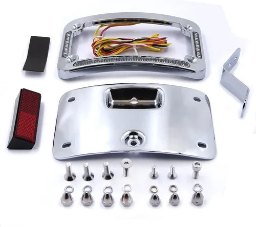 Vista 11 de Soporte para placa de matrícula curvada con doble LED negro para motocicleta con soporte de etiqueta con kit de montaje compatible con 2005-2007