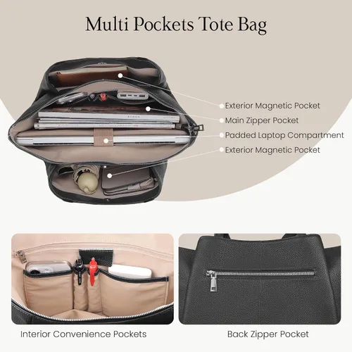 Vista 3 de befen Bolso de hombro para mujer de cuero genuino, bolsos para portátil con compartimentos, bolsos de mano