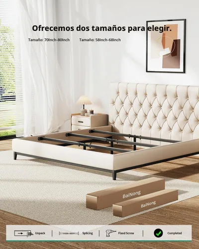 Vista 9 de BaiNong Marco de cama de metal Queen de 58 a 68 pulgadas, soporte central