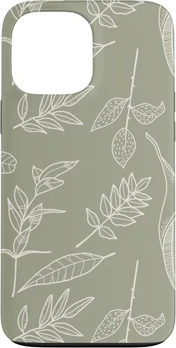 Vista 24 de Carcasa para iPhone 16, diseño de hojas y flores, color verde salvia