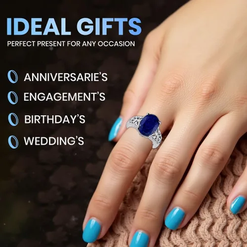 Vista 6 de Shop LC Lapis Lazuli Birthstone Promise Ring for Women, Stainless Steel