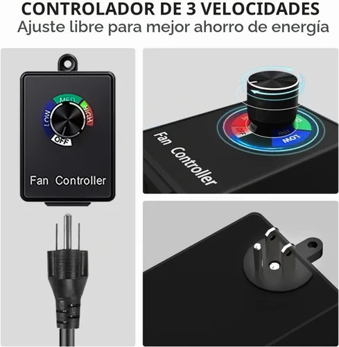 Vista 4 de Ventilador de escape de velocidad variable de 6 pulgadas, ventilador de ventilación 353CFM, extractor de pared de 110 V con controlador de velocidad