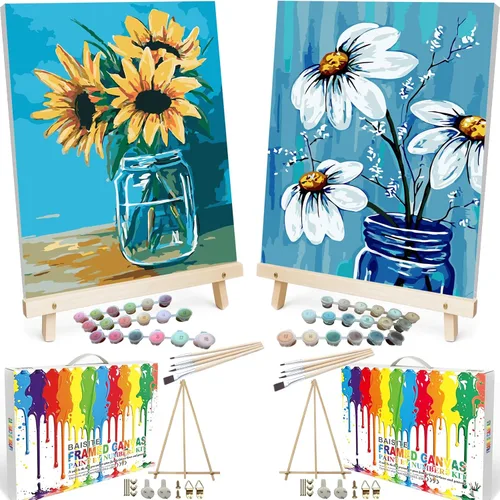 Vista 68 de BAISITE 0304 - Kit de pintura por números para adultos principiantes; paquete de 2 lienzos de 8 pulgadas de ancho x 12 pulgadas de largo; caja