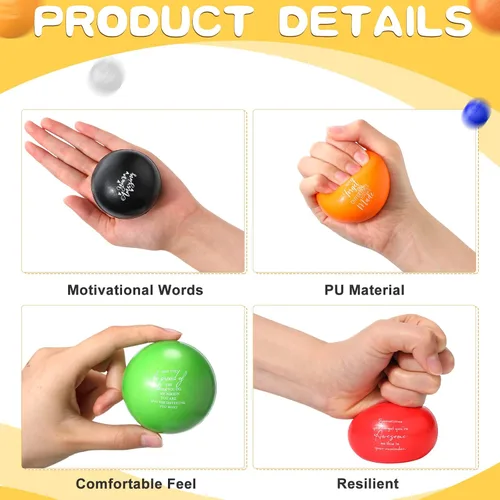 Vista 7 de Sratte Juego de 35 bolas motivacionales para el estrés, coloridas bolas inspiradoras para aliviar el estrés para adultos y niños, ejercicio de mano