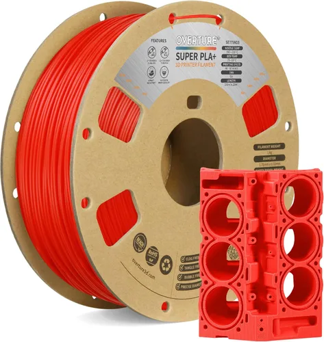 Vista 50 de Overture PLA Plus (PLA+) Filamento de 1/16 pulgadas, dureza mejorada con rollo PLA, con superficie de construcción 3D de 7.87 × 7.87 pulgadas, PLA