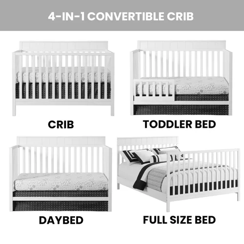 Vista 5 de Oxford Baby Logan - Cuna convertible 4 en 1, color blanco nieve, certificado GreenGuard Gold