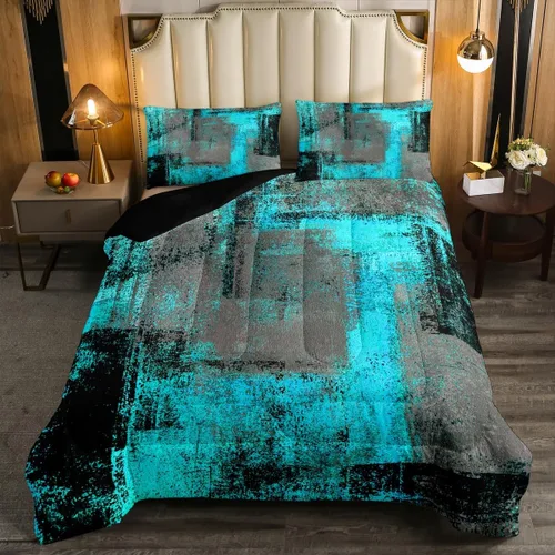 Vista 27 de Erosebridal - Juego de ropa de cama con edredón a cuadros de retazos tamaño individual, aguada geométrica en cuadrícula, conjunto retro grunge