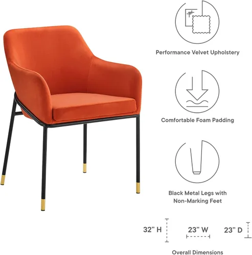Vista 7 de [Usado] Modway EEI-4671-BLK-ORA Jovi Performance - Sillón de comedor de terciopelo, color negro y naranja
