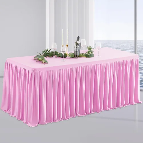 Vista 9 de Manteles de poliéster negro para mesas rectangulares de 4 pies, funda de mesa ajustada sin arrugas de 4 pies con falda para fiestas, bodas