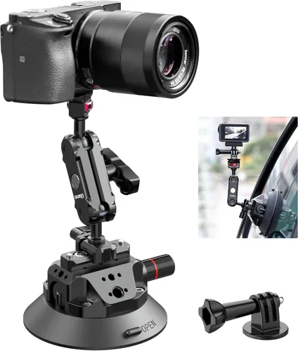 Vista 8 de UURig SC-01 Soporte de succión de 3 pulgadas para cámara de acción de vlogging para coche con abrazadera para teléfono inteligente compatible
