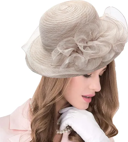 Vista 16 de seven wolves Sombrero de sombrero de iglesia Derby para mujer, sombrero de ala ancha para el sol beige B