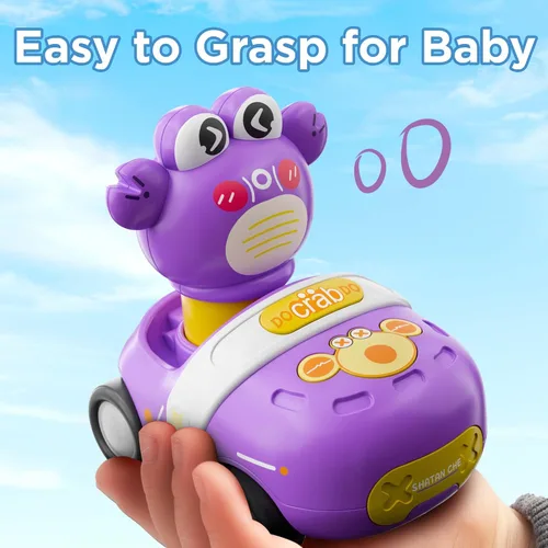Vista 6 de iPlay, iLearn Press to Go - Juego de juguetes de cangrejo para niños pequeños de 1 a 3 años, coches de carreras de fricción para bebés, juego
