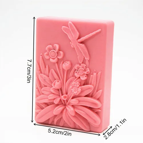 Vista 2 de Molde de silicona para jabón de libélula de flor, molde de vela, fondant, chocolate, caramelo, pastel, decoración, herramientas para hornear, cera