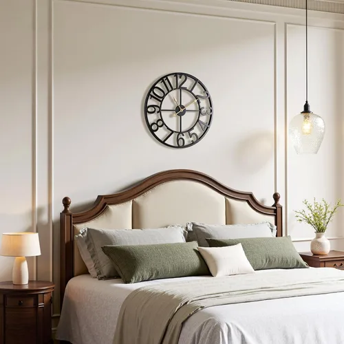 Vista 6 de Reloj de pared grande de 24 pulgadas, relojes de pared metálicos con números arábigos extragrandes para decoración de sala de estar, dormitorio