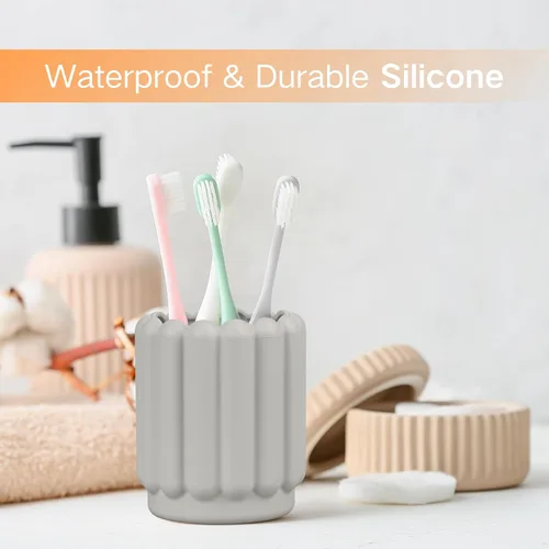 Vista 4 de Soporte de silicona para bolígrafo, portalápices, lindo vaso para escritorio para niños, decoración de oficina, accesorios de escritorio, Gris claro