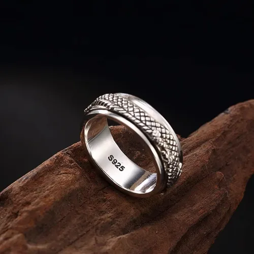 Vista 4 de JUNTEN Anillos de plata de ley 925 con diseño de dragón gótico vintage para hombres y mujeres, anillo antiansiedad y preocupación para aliviar