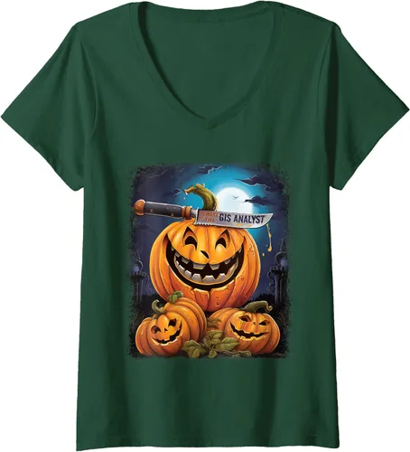 Vista 10 de GIS Analyst Funny Halloween Fun Pun Spooky V-Neck T-Shirt