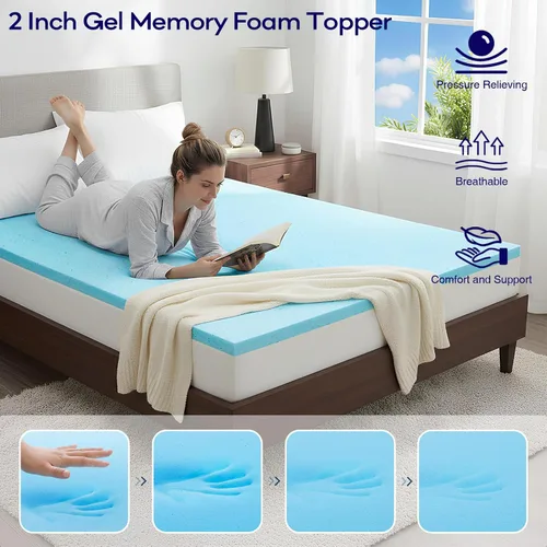 Vista 5 de OLANLY Cubrecolchón de Espuma Viscoelástica de Doble Capa de 4 Pulgadas Tamaño Twin para Dolor de Espalda, Funda de Colchón Pillow Top Refrescante