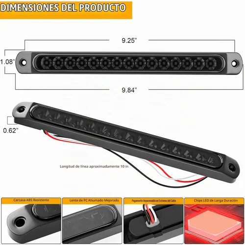 Vista 6 de PSEQT - Barra de luces LED para remolque de 10" rojo, luces traseras de freno, luces de identificación de parada y giro, tira de luz de remolque