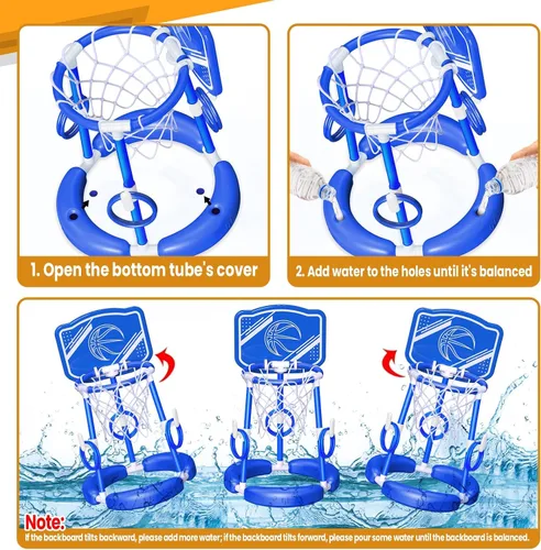 Vista 5 de SpringFlower Aro de baloncesto para piscina con tablero, piscina para niños y adultos, juego de piscina flotante de baloncesto, juguete de piscina