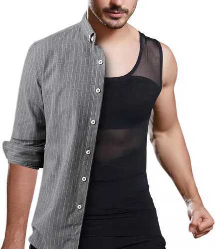 Vista 5 de ISUP Camisa de compresión para hombre, adelgazante, moldeador de cuerpo, compresión de pecho, control de abdomen