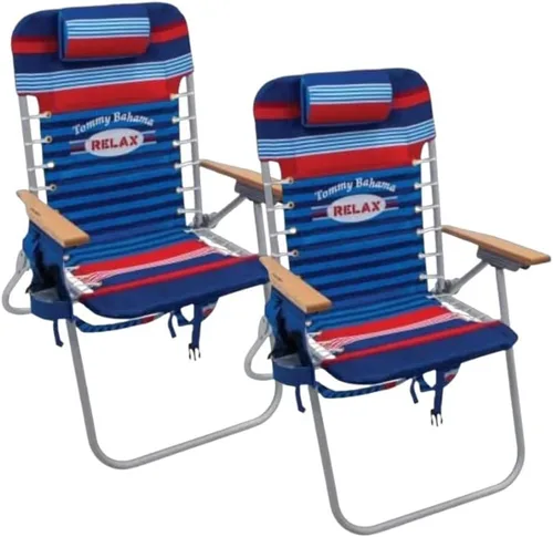Vista 17 de Tommy Bahama Hi-Boy 17" Seat Height 4-Position Lace-Up Suspension Folding Beach Backpack Chair