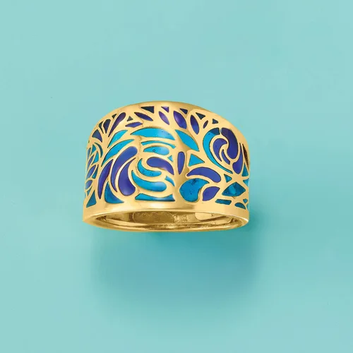 Vista 4 de Ross-Simons Anillo esmaltado azul italiano en oro amarillo de 14 quilates