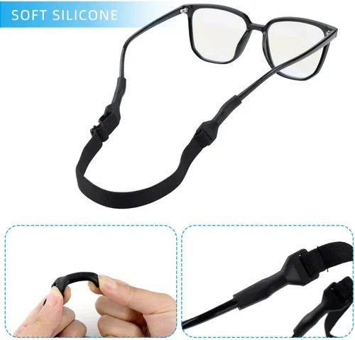 Vista 3 de TKYPZY 4 correas para gafas deportivas, lentes de sol, soporte ajustable para lentes para hombres y mujeres (negro), Negro -, Mediana