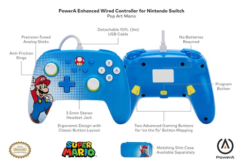 Vista 3 de PowerA Enhanced Wired Controller for Nintendo Switch - Mario Pop Art