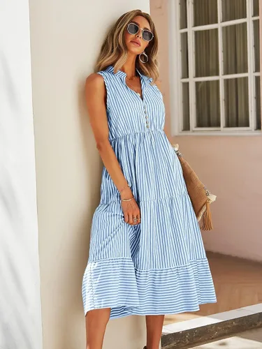 Vista 5 de Floerns Vestido midi de mujer con estampado de rayas y cuello con muescas sin mangas con volantes