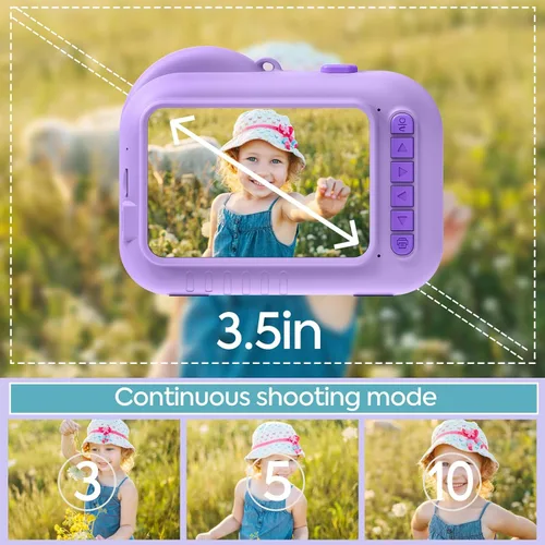 Vista 2 de Cámara digital de impresión instantánea para niños de 3.5 pulgadas para niños y niñas de 3 a 12 años