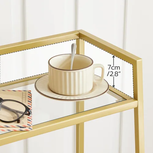 Vista 3 de HOOBRO Soporte de estante de vidrio dorado, unidad de estante de pie de 3 niveles, organizador y almacenamiento de baño, estantes de almacenamiento