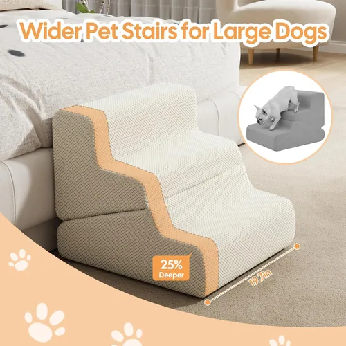 Vista 4 de Rampa para perros para cama, escaleras extra anchas de 20 Beige