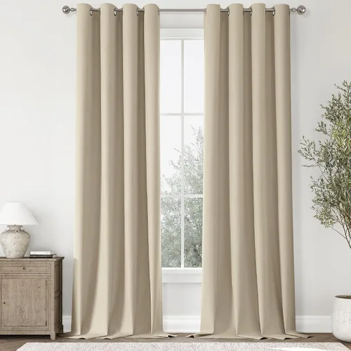 Vista 49 de ChrisDowa Cortinas 100% Opacas de Abedul Sólido de 45 Pulgadas de Largo, 2 Paneles para Dormitorio y Sala de Estar, Estilo Granja Oscurecedoras