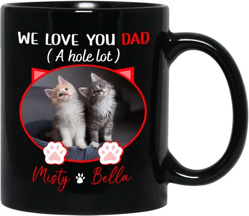 Vista 16 de Taza de café personalizada con nombre y foto de gato, marco de fotos personalizado para gato, taza de café negra de 11 onzas y 15 onzas, taza de té