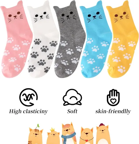 Vista 2 de Gaoport 5 Pairs Cat Socks Women,Animal Cute Socks for Women,Funny Christmas Gifts for Cat Lovers