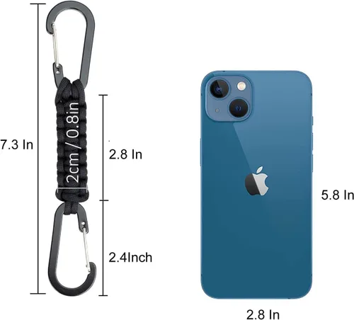 Vista 2 de BRAVESHINE Mosquetón de llavero con clip de paracord, gancho de anillo en D para lanyard, colgador para cochecito, llavero para botella de agua
