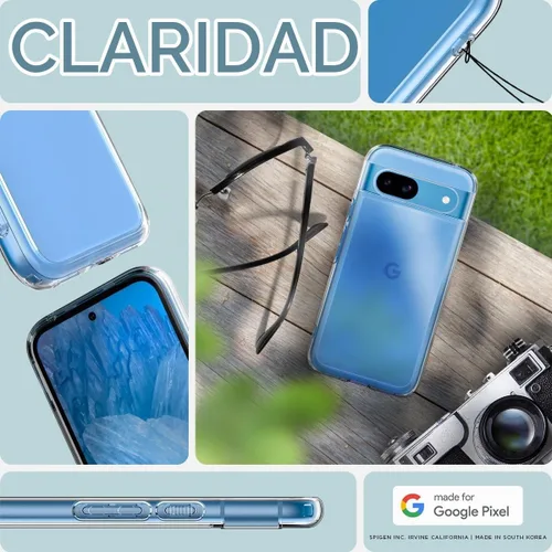 Vista 2 de Spigen Carcasa ultra híbrida para Pixel 8a, transparente Anti-Yellowing Resin, Air Cushion Technology, Military-Grade Drop Protection, Raised