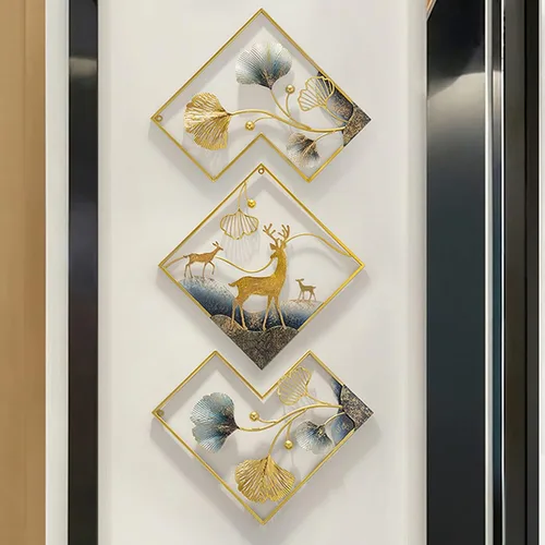Vista 6 de tarkay Arte de Pared de Metal para Decoración de Pared de Comedor 3 Piezas Esculturas de Pared Modernas Grandes 3D Hoja de Ginkgo 78 x 27 pulgadas