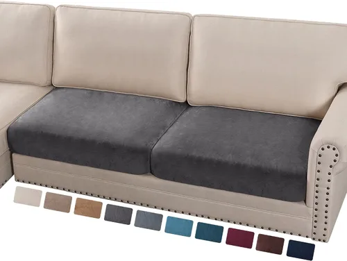 Vista 109 de PrinceDeco Fundas de cojín para sofá, funda elástica y lavable, funda de cojín ajustable de tela de terciopelo antideslizante, protector de muebles
