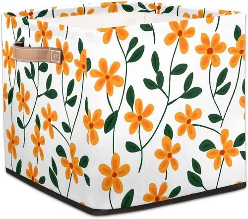 Vista 17 de Cube Storage Bins for Shelves, Neon Blue And Purple Skull Flower Decorative Fabric Organizer Box with Handles for Living Room, Dorm Room, Classroom