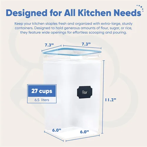 Vista 4 de Chef's Path Recipientes herméticos extra grandes de almacenamiento de harina y azúcar con tapas, juego de 2, recipientes de despensa de 6.5L