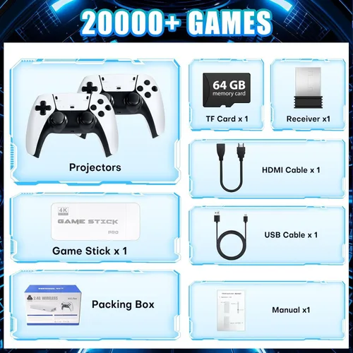Vista 6 de Upgrade Retro Gaming Console, Retro Game Console Stick 20.000+ Classic Video Games, Plug & Play Game Stick HDMI 4K for TV with 2 Wireless