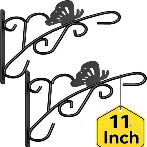 Vista 17 de AMAGABELI GARDEN & HOME Paquete de 2 colgadores colgantes para plantas al aire libre de 10 pulgadas, soportes de metal para colgar en la pared