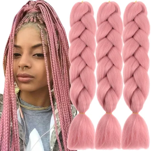 Vista 8 de 3 paquetes de extensiones de cabello sintético para trenzar de color negro a azul, tamaño jumbo ombré, de 24 pulgadas o trenzas de ganchillo
