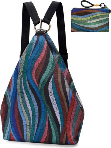 Vista 9 de Mochila pequeña bohemia de mariposa negra para mujer, mochila de viaje ligera Rojo albaricoque M