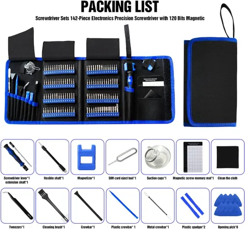 Vista 8 de Kit de herramientas de reparación de computadora profesional 142 en 1, juego de destornilladores de precisión con 120 puntas kit de herramientas
