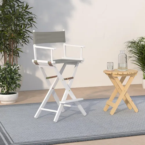 Vista 2 de Casual Home - Silla de director de 24 in, marco blanco, lona gris, altura de mostrador