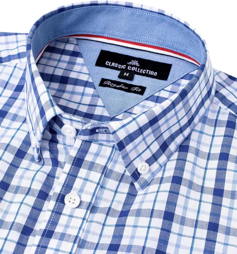 Vista 3 de Alimens & Gentle Camisas a cuadros con botones para hombre, camisas de vestir de manga larga de algodón, camisas de guingán de ajuste regular