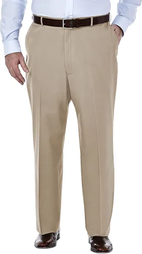 Vista 10 de Haggar Pantalón casual para hombre de alta calidad, sin planchado, color caqui, ajuste clásico, parte delantera plana